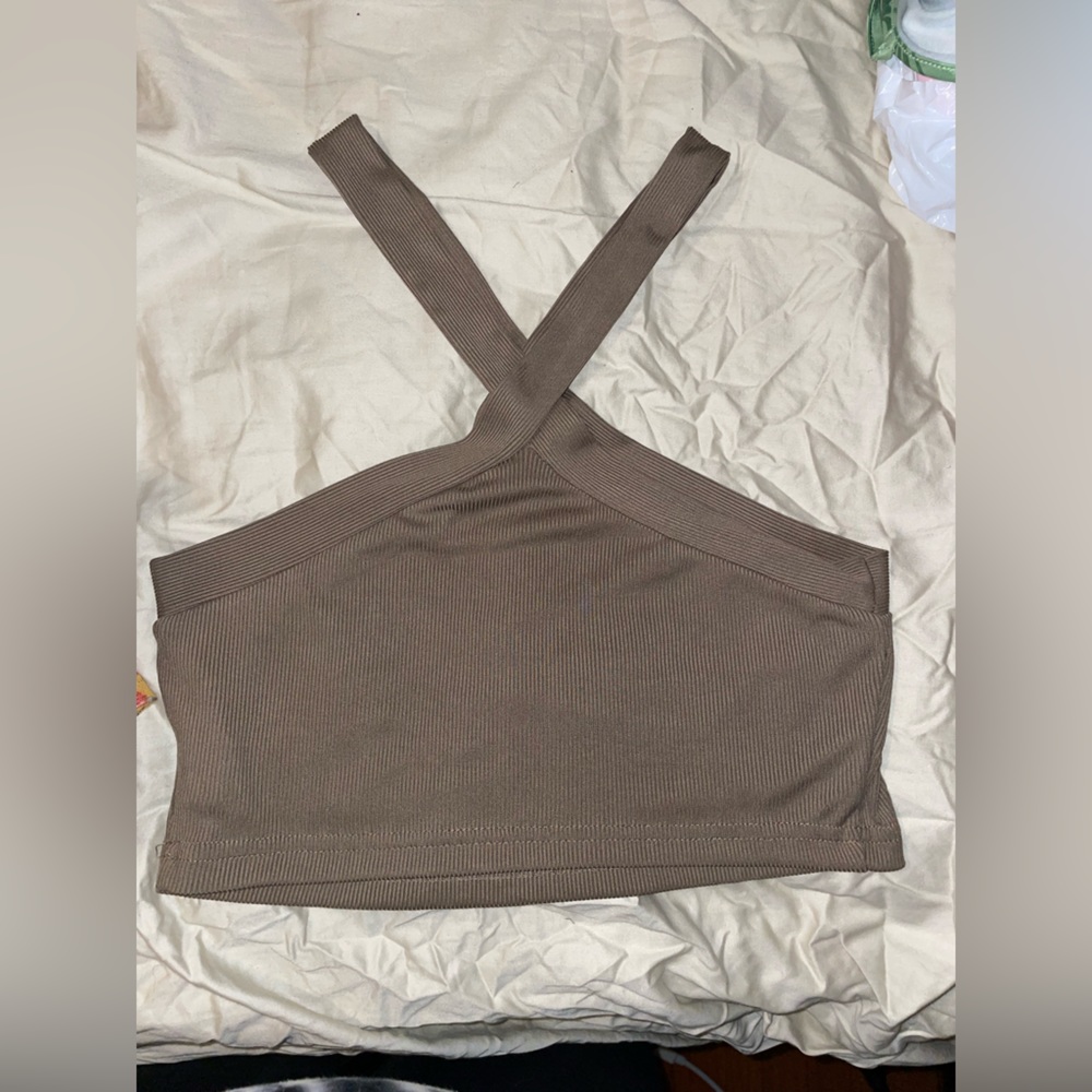 Cross Neck Brown Tank Top